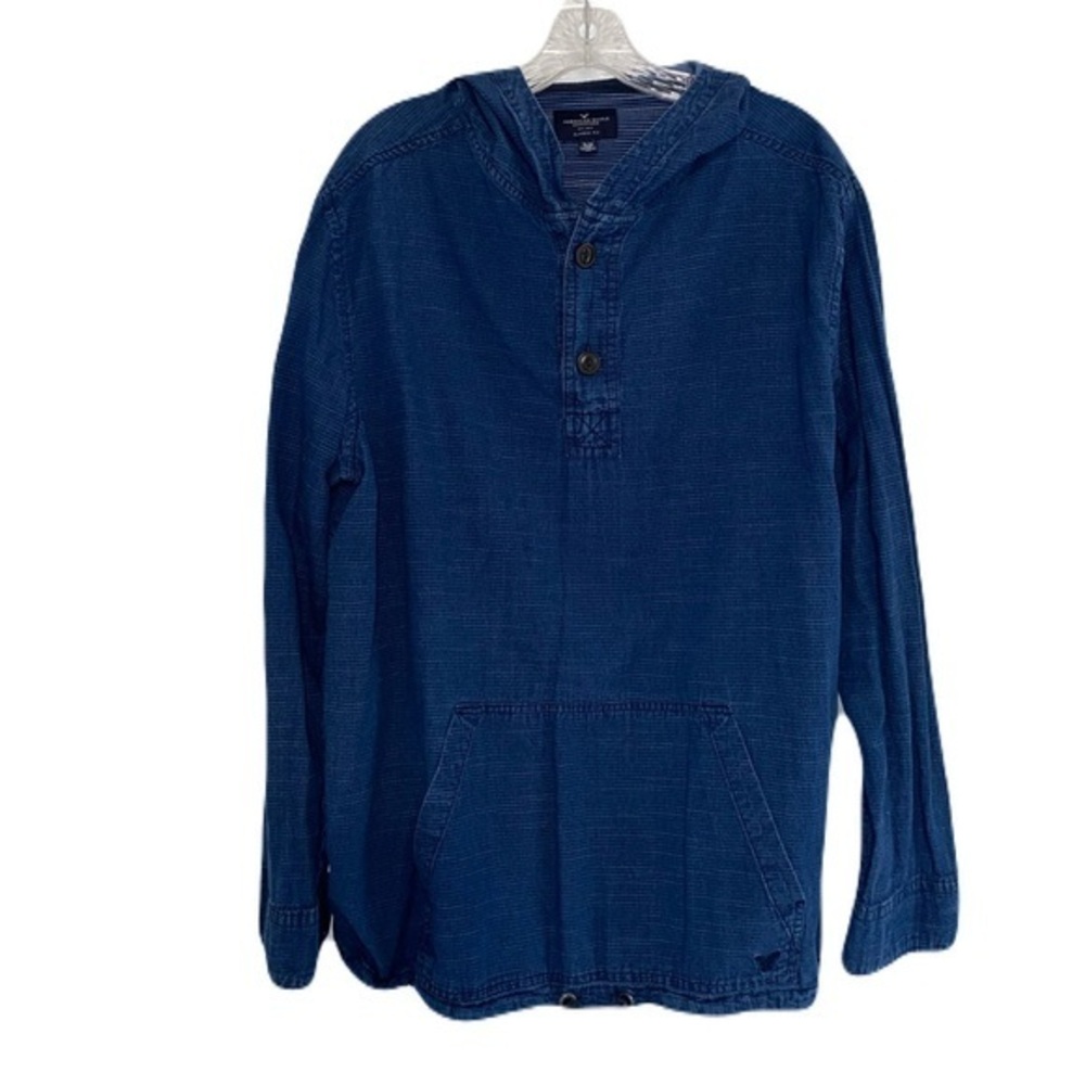 American Eagle Oversized Blue Pullover Hoodie Denim Women Sweater Size XL